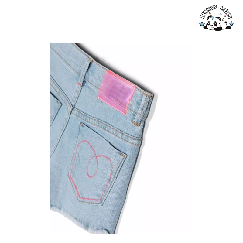 LEZONKIDS - 2024 Shorts de ganga de verão novas moda com remendos de lantejoulas para meninas de 2-14 anos para uso diário